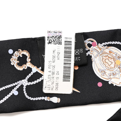 Hermes Silk Les Cles A Pois Twilly Black Beige Rose Multicolor 2 of 4