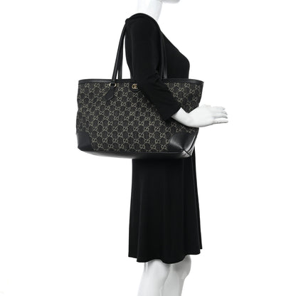 Gucci Jacquard Black Denim GG Monogram Medium Ophidia Shopping Tote Black Ivory 4 of 11