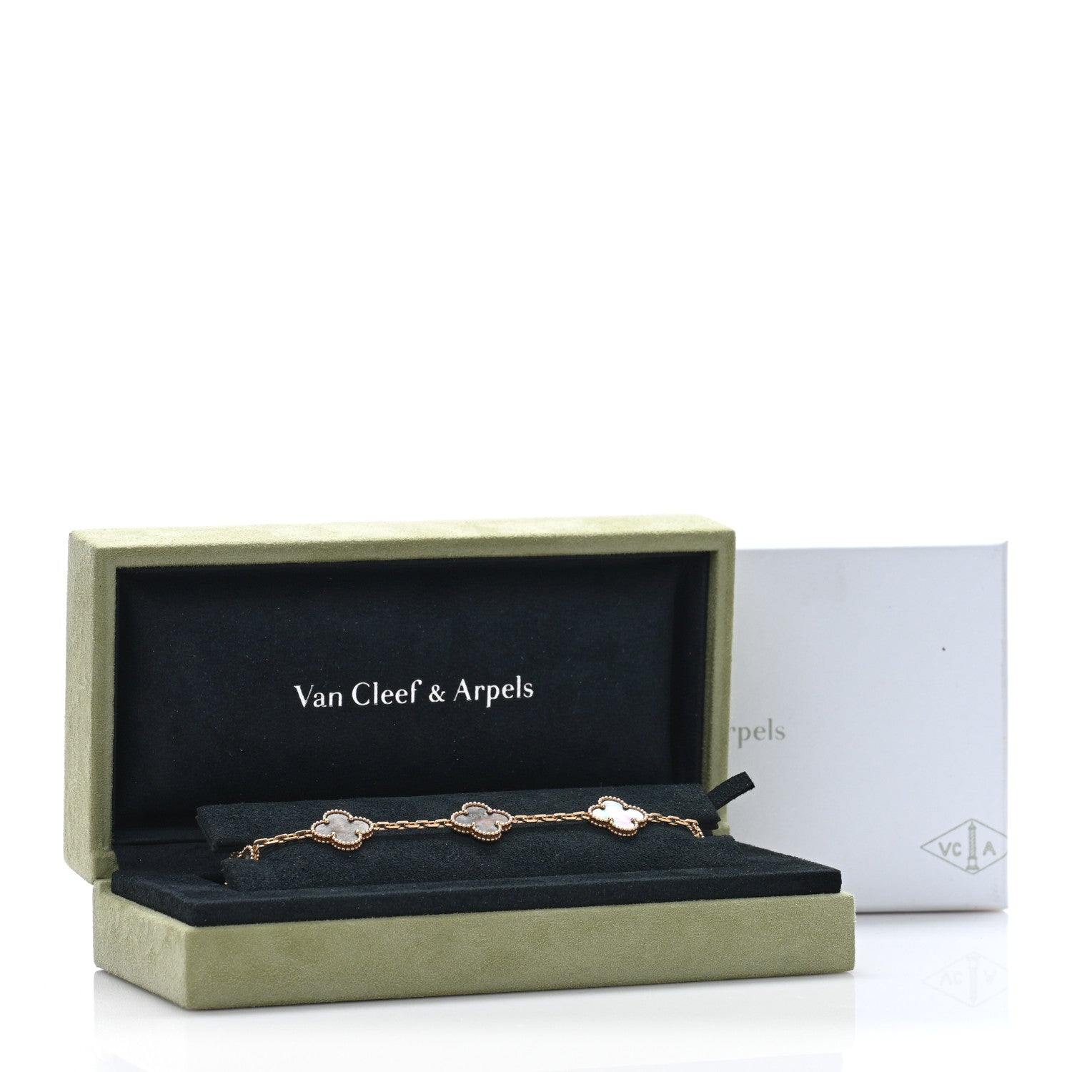 Van Cleef & Arpels 18K Rose Gold Gray Mother of Pearl 5 Motifs Vintage Alhambra Bracelet 4 of 4