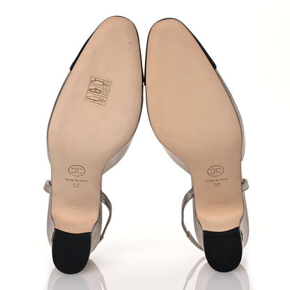 Chanel Laminated Lambskin Grosgrain Cap Toe CC Slingback Pumps 37 Copper Black 6 of 12