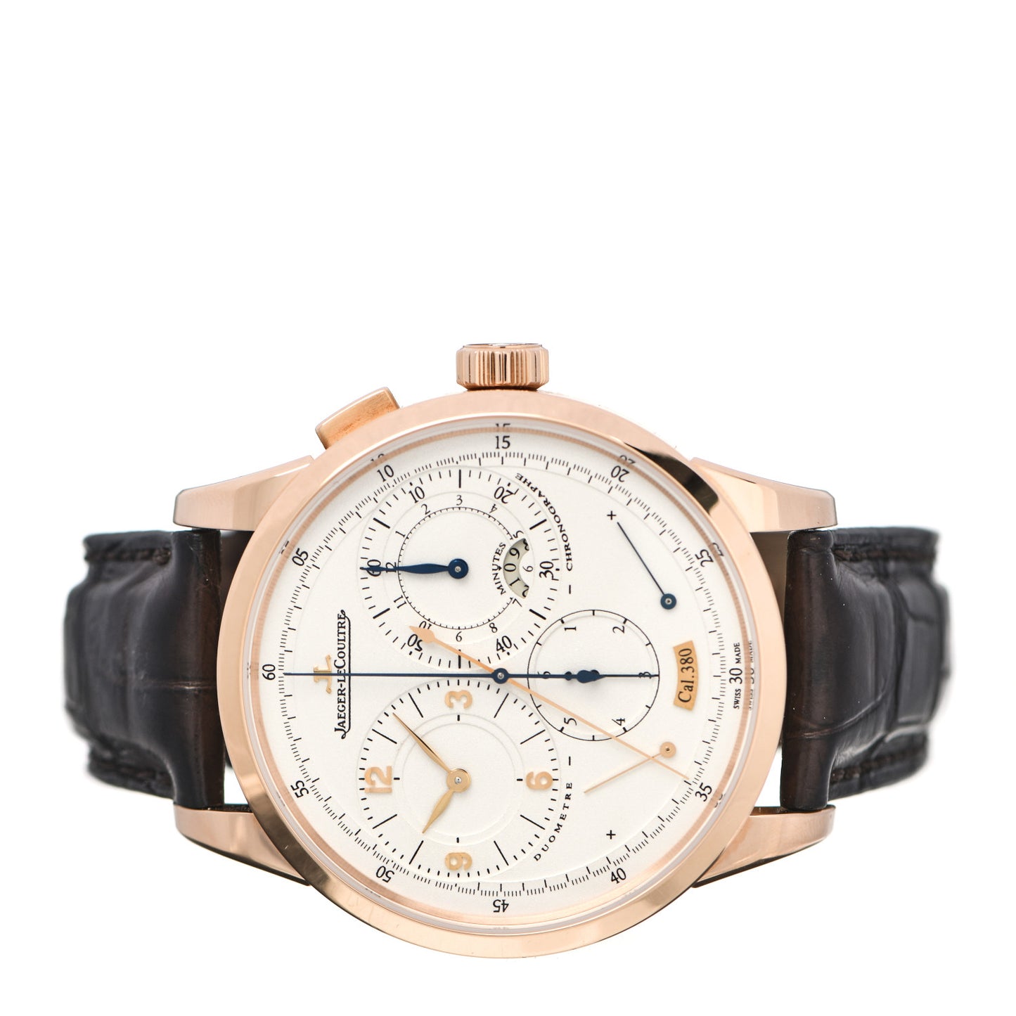 18K Rose Gold Alligator 42mm Duometre Chronograph Manual Winding Watch Q6012420