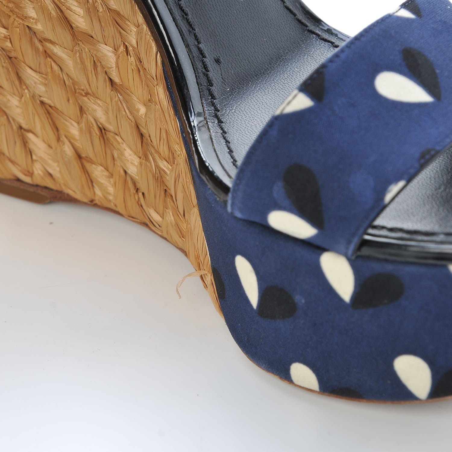Louis Vuitton Raffia Canvas Hearts Tuileries Wedge Sandals 36 Blue 14 of 20