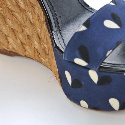 Louis Vuitton Raffia Canvas Hearts Tuileries Wedge Sandals 36 Blue 14 of 20