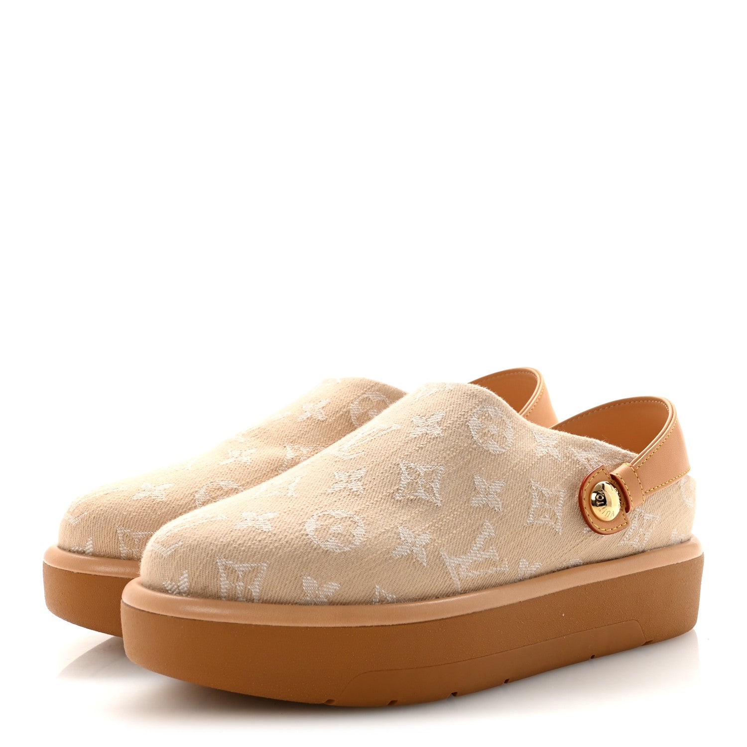 Louis Vuitton Monogram Denim Aspen Platform Clog Mules 38 Beige 4 of 10