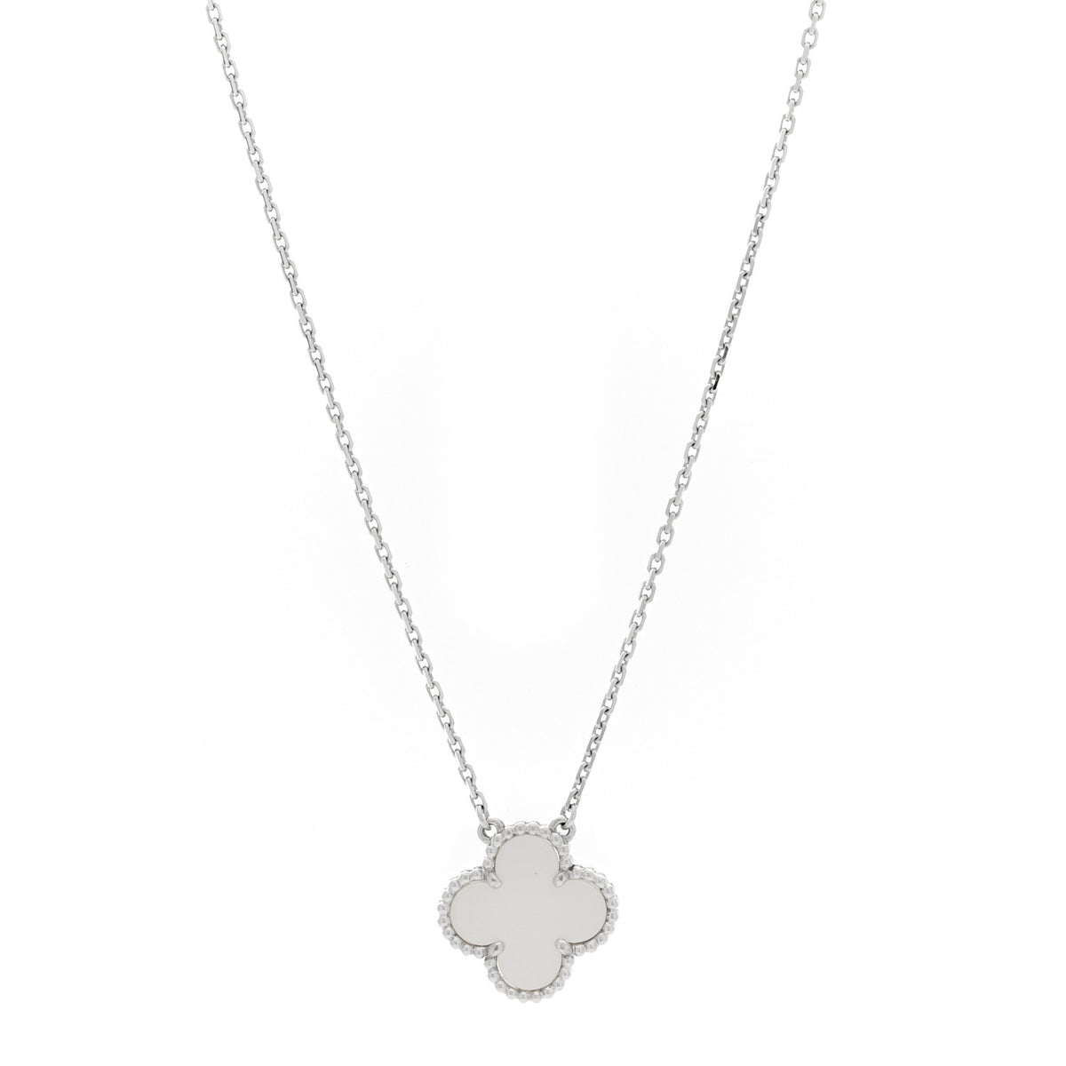 Van Cleef & Arpels 18K White Gold Mother Of Pearl Vintage Alhambra Pendant Necklace 1 of 4