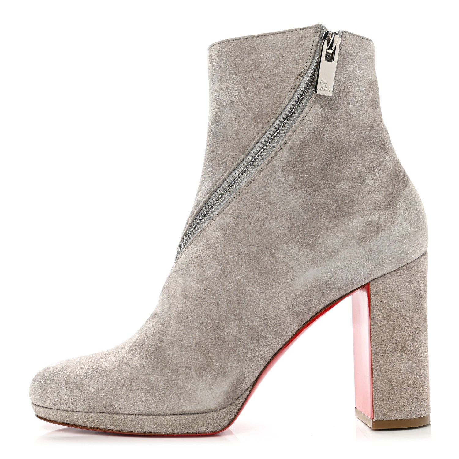 Christian Louboutin Veau Velours Birgitta 100 Zip Around Ankle Bootie 39 Fume 1 of 9