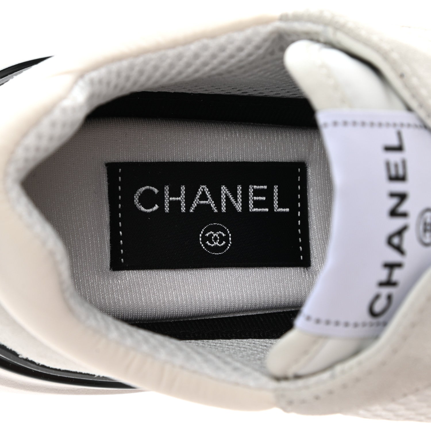 Chanel Calfskin Mesh Lycra Suede Womens Logo Sneakers 38 White Ivory Black 6 of 7
