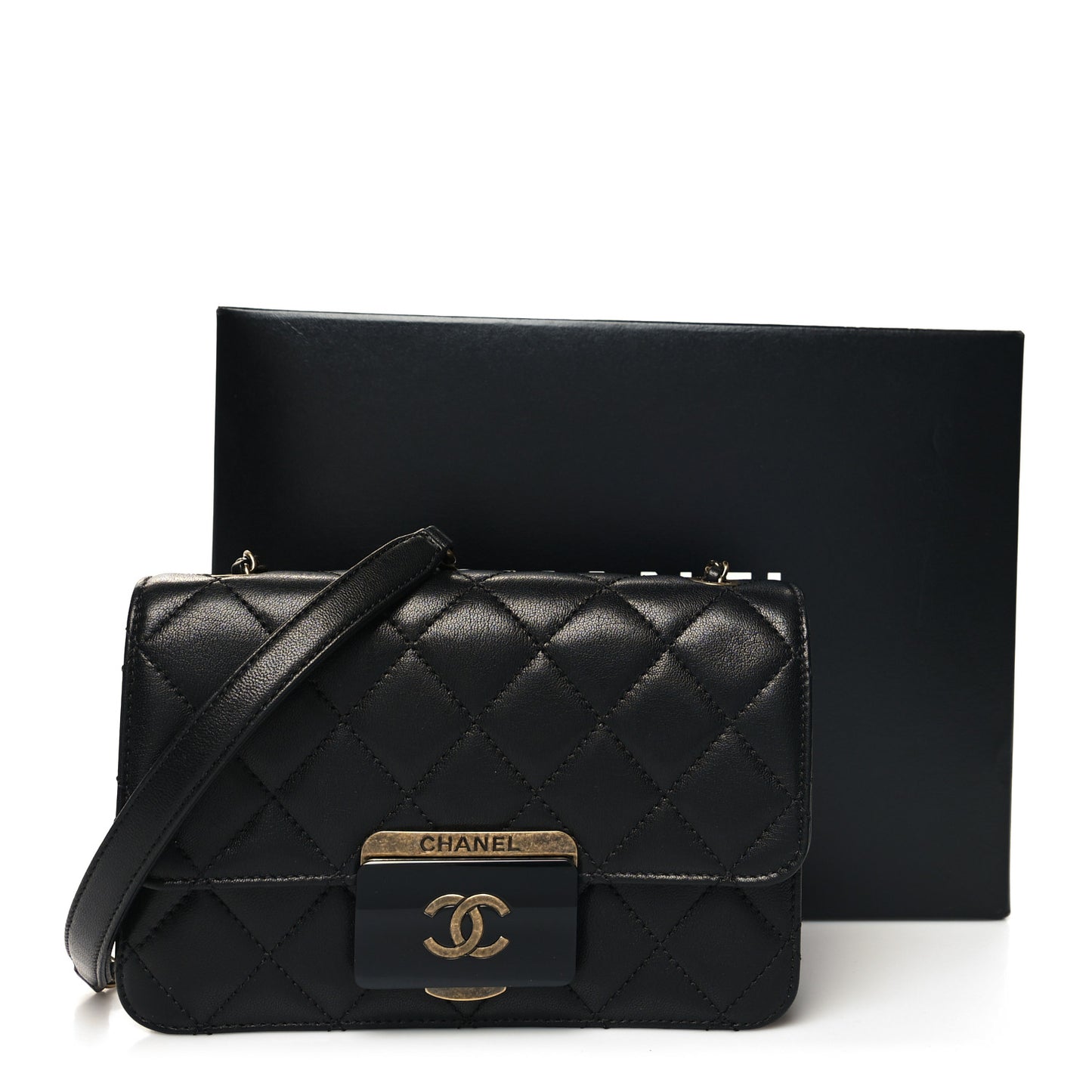 Sheepskin Quilted Mini Beauty Lock Flap Black
