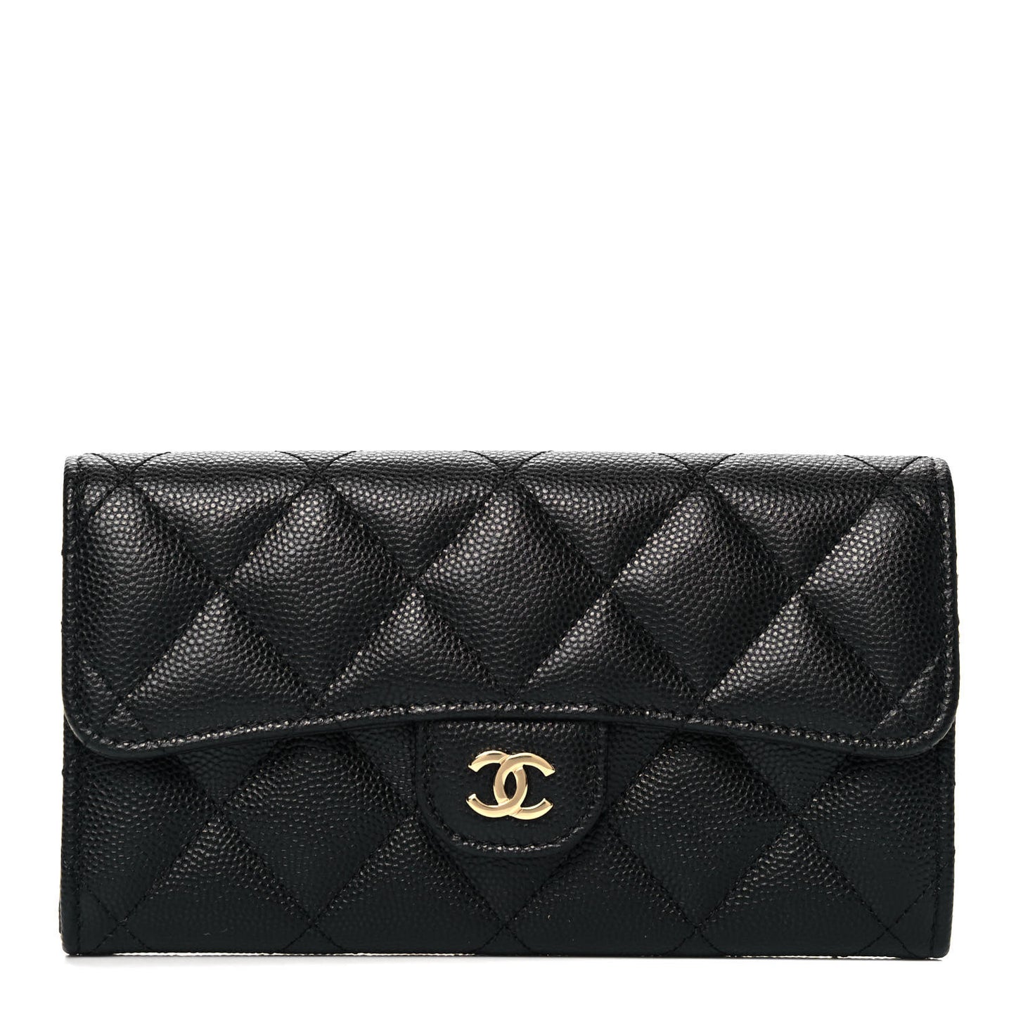 Caviar Quilted Medium Gusset Flap Wallet Black
