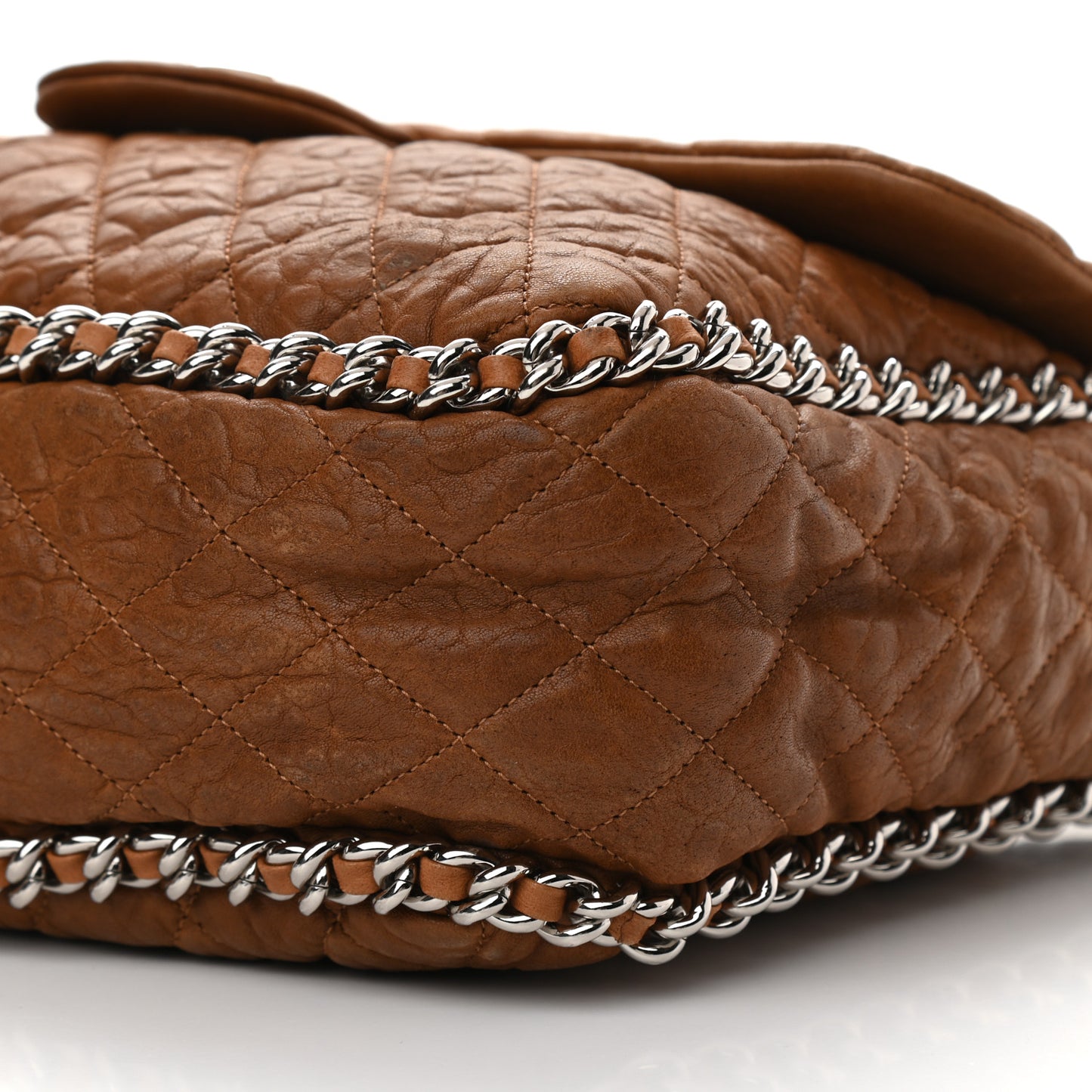 Washed Lambskin Quilted Chain Around Maxi Flap Brown