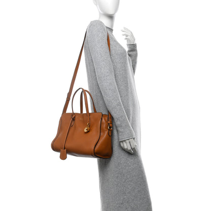 Alexander McQueen Pebbled Calfskin Small Skull Padlock Zip Around Tote Cognac 2 of 17