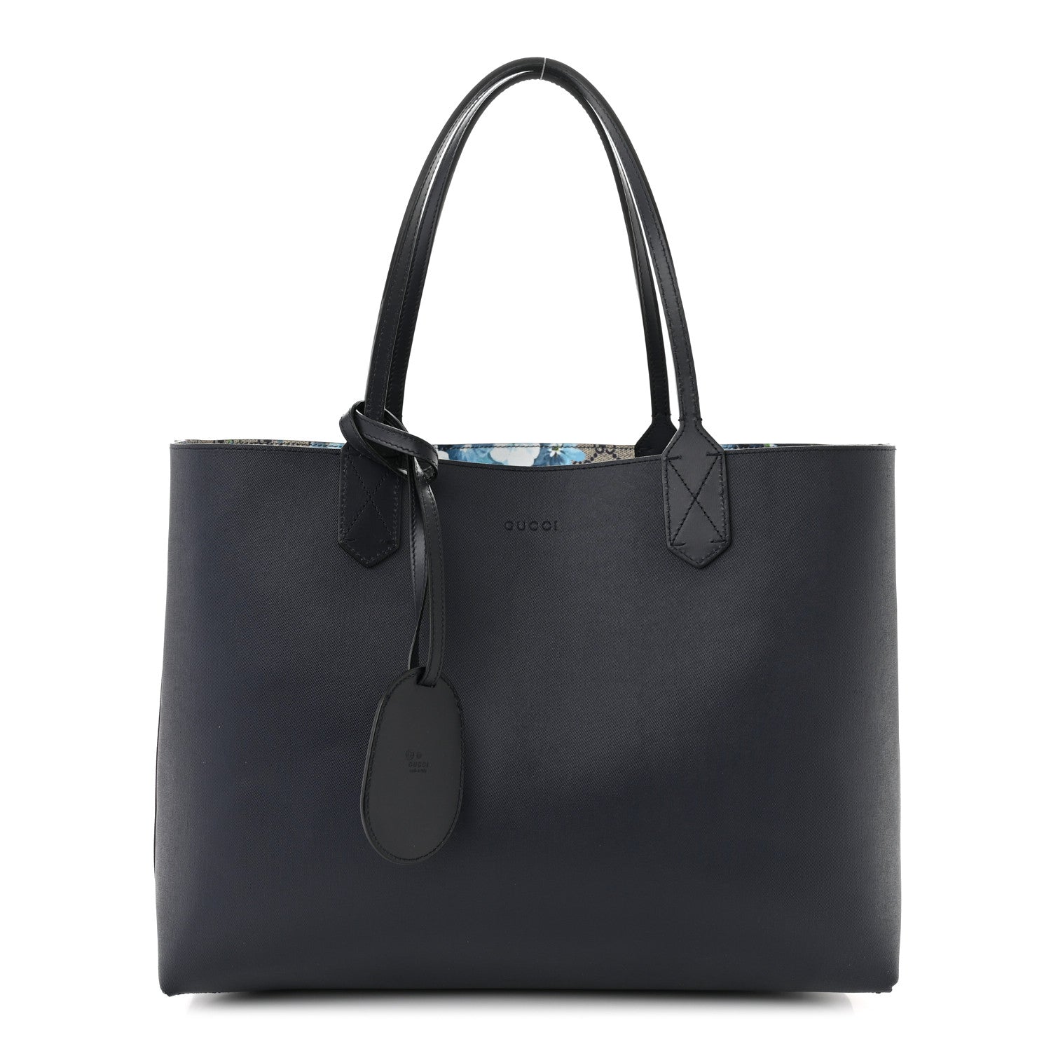 Gucci GG Supreme Monogram Blooms Medium Reversible Tote Beige Blue Navy 3 of 17