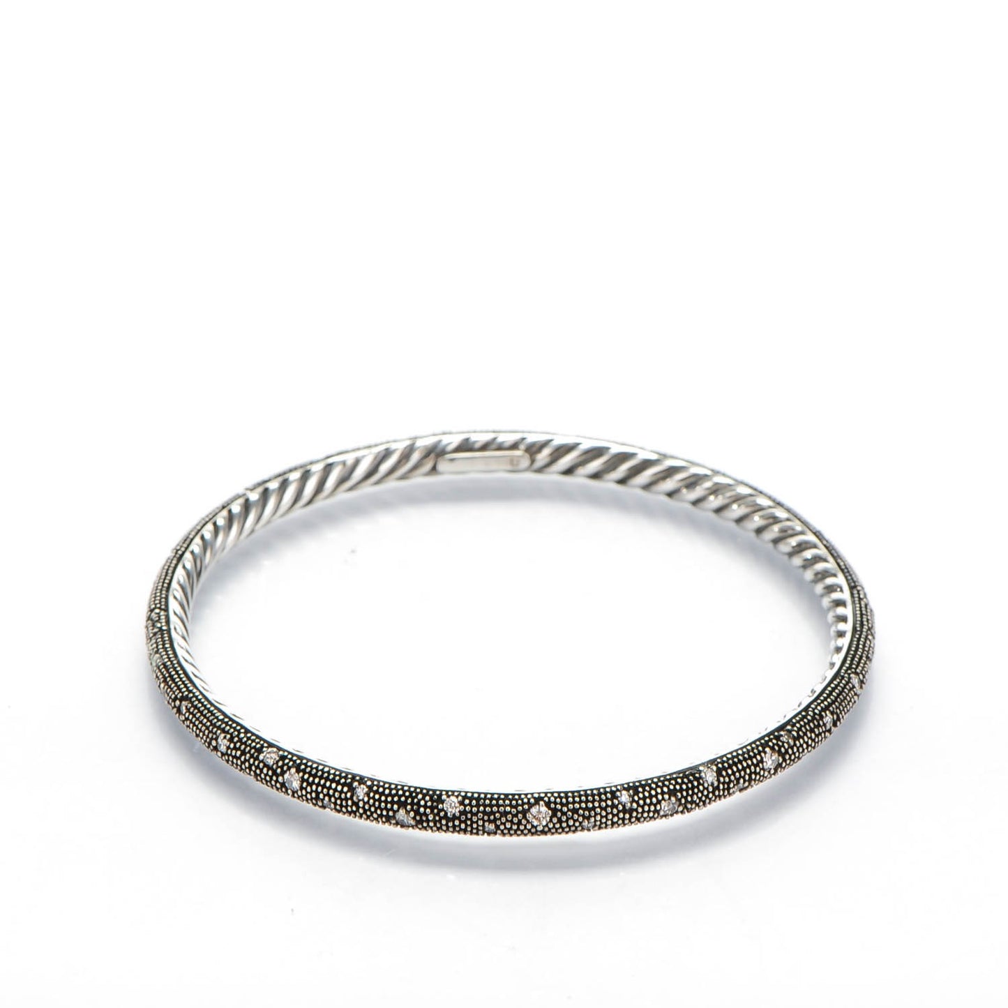 Sterling Silver Pave Diamond 4mm Midnight Melange Bangle