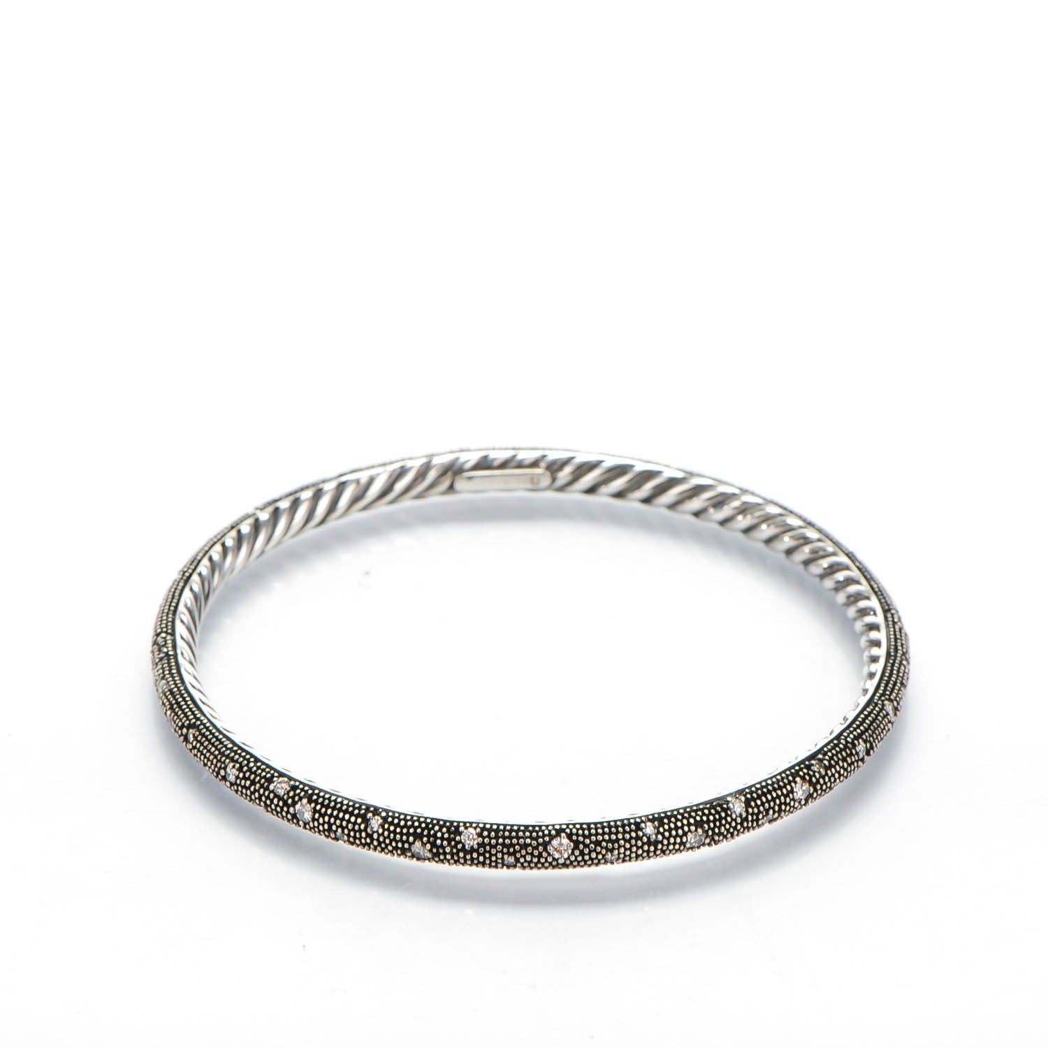 David Yurman Sterling Silver Pave Diamond 4mm Midnight Melange Bangle 4 of 4