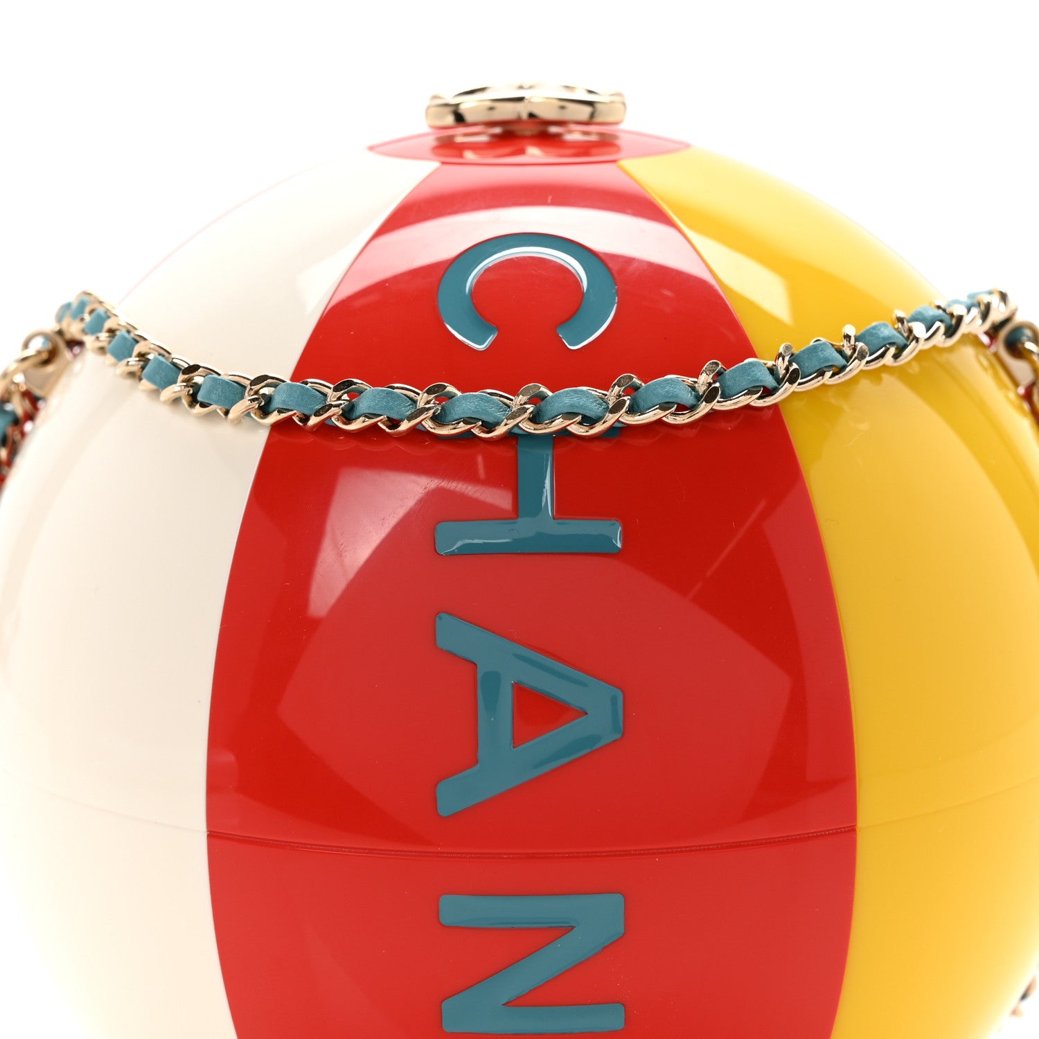 Chanel Plexiglass Coco Beach Ball Minaudiere Clutch Red White