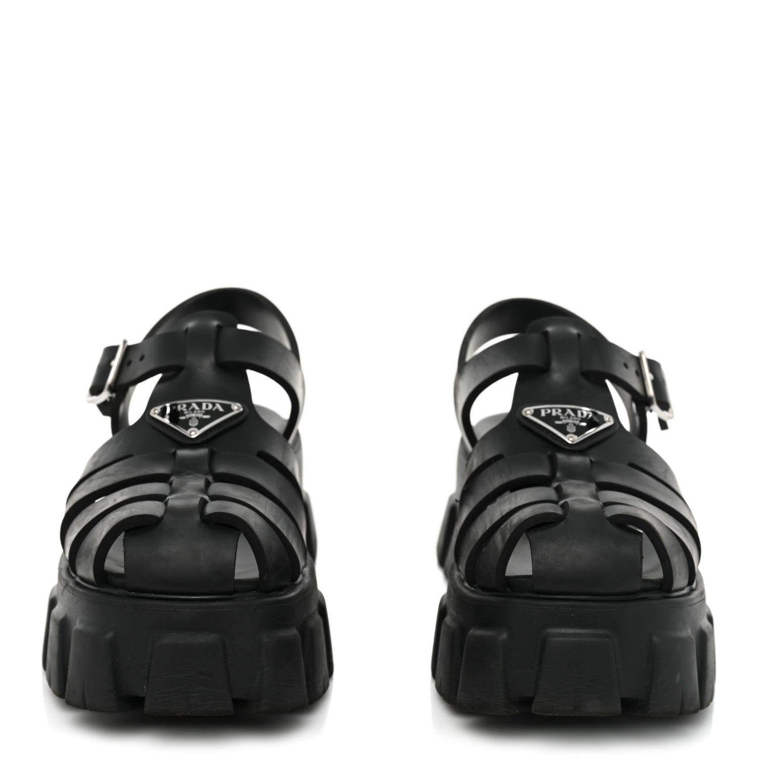 Prada Foam Rubber Triangle Logo Monolith 55mm Cage Sandals 39 Black 2 of 13