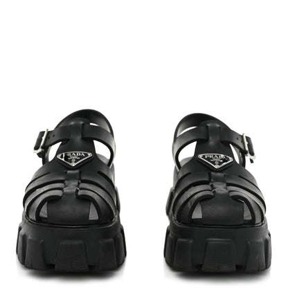 Prada Foam Rubber Triangle Logo Monolith 55mm Cage Sandals 39 Black 2 of 13