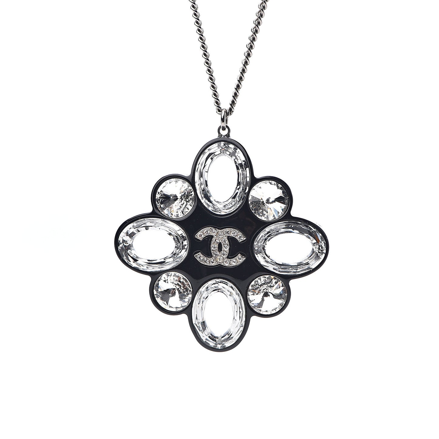 Resin Crystal CC Pendant Necklace Silver Black
