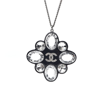 Chanel Resin Crystal CC Pendant Necklace Silver Black 4 of 4