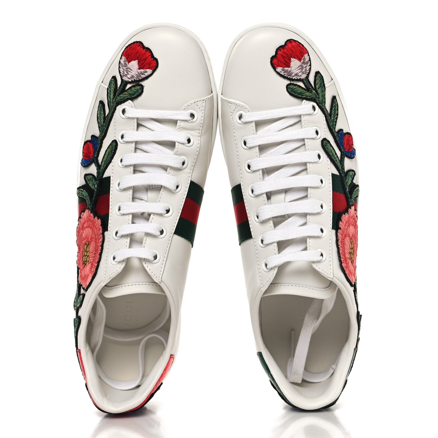 Calfskin Web Floral Embroidered Womens Ace Sneakers 40 White