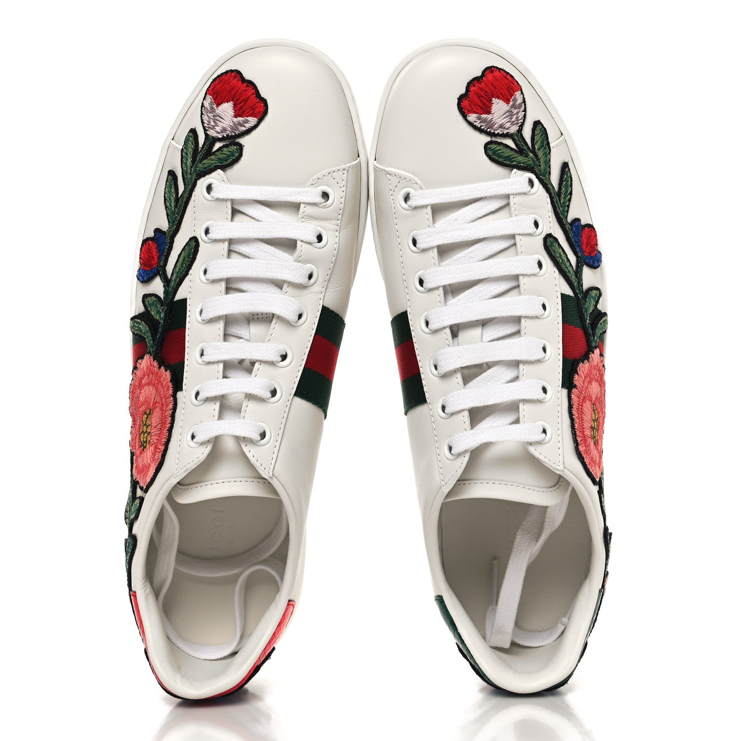 Gucci Calfskin Web Floral Embroidered Womens Ace Sneakers 40 White 2 of 10