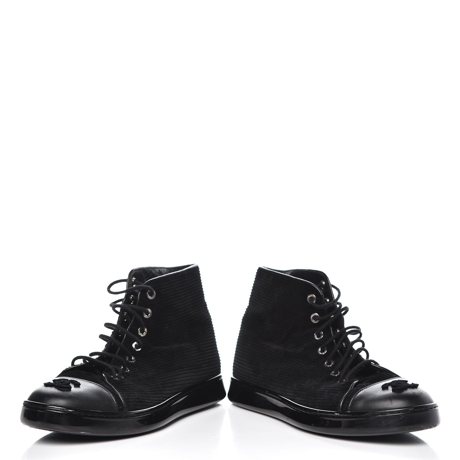 Chanel Corduroy Lambskin High Top Sneakers 36.5 Black 6 of 12