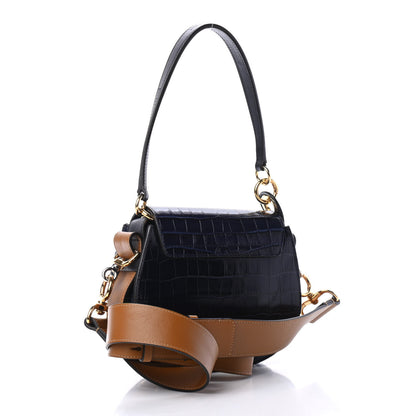 Chloe Calfskin Crocodile Embossed Small Tess Bag Profound Brown 2 of 4