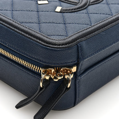 Chanel Caviar Quilted Small CC Filigree Vanity Case Navy Black 9 of 10