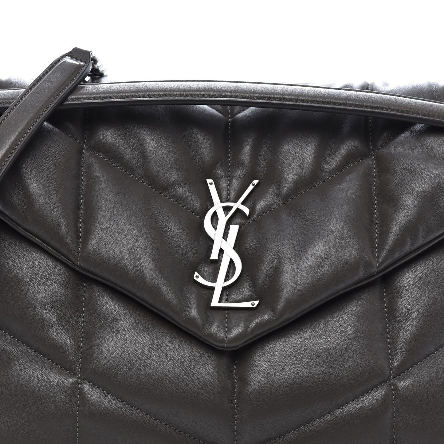 Lambskin Quilted Medium Loulou Puffer Monogram Chain Satchel Concrete