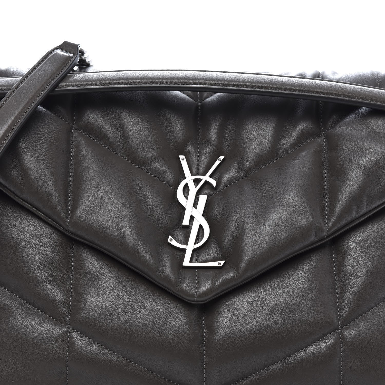 Saint Laurent Lambskin Quilted Medium Loulou Puffer Monogram Chain Satchel Concrete 12 of 13