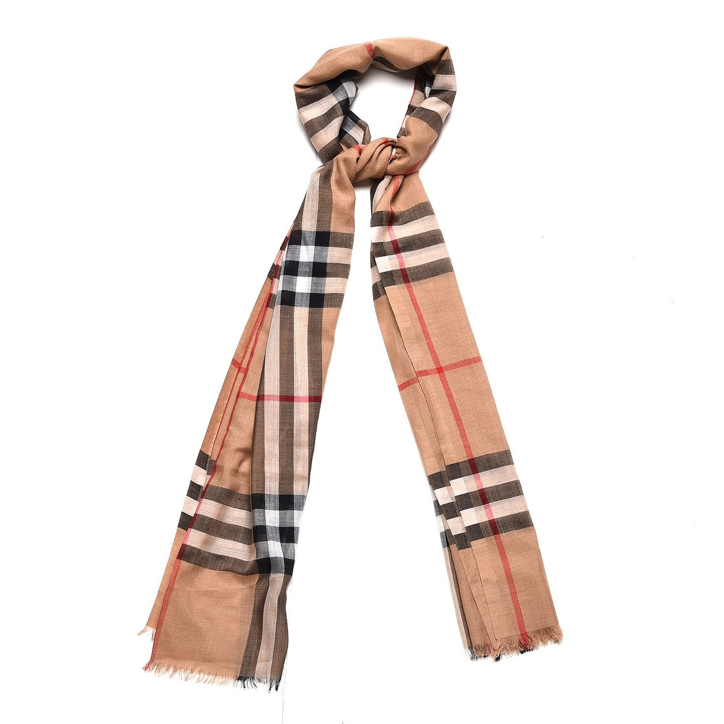 Wool Silk House Check Lightweight Scarf Camel