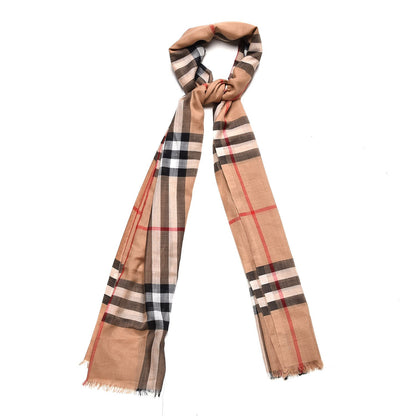 Burberry Wool Silk House Check Lightweight Scarf Camel 1 of 6