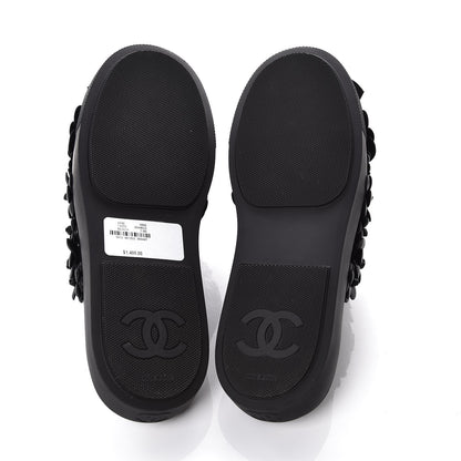 Chanel Calfskin Camellia Slip On Sneakers 37.5 Black 6 of 8