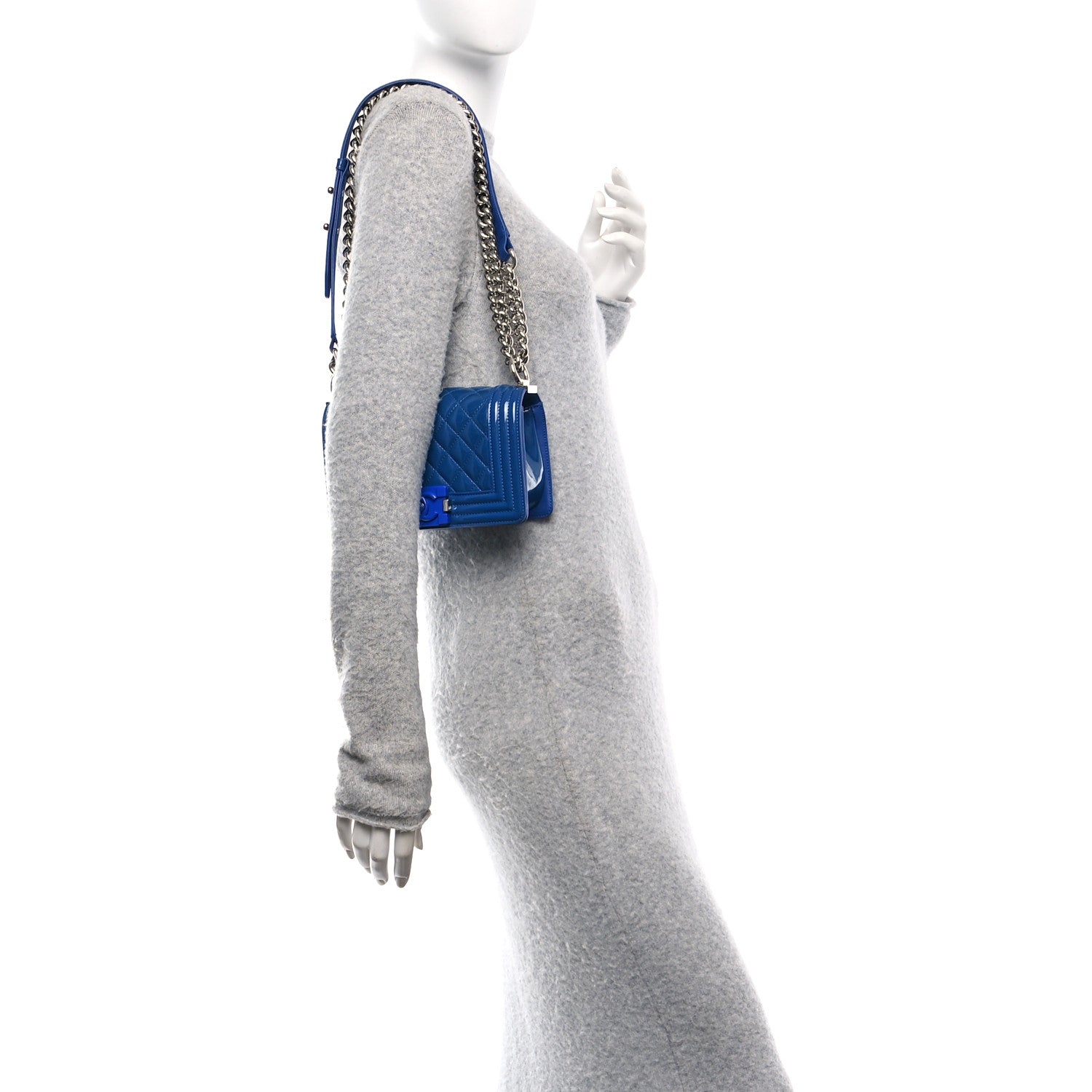 Chanel Patent Calfskin Quilted Small Plexiglass Boy Flap Blue Blue 2 of 10