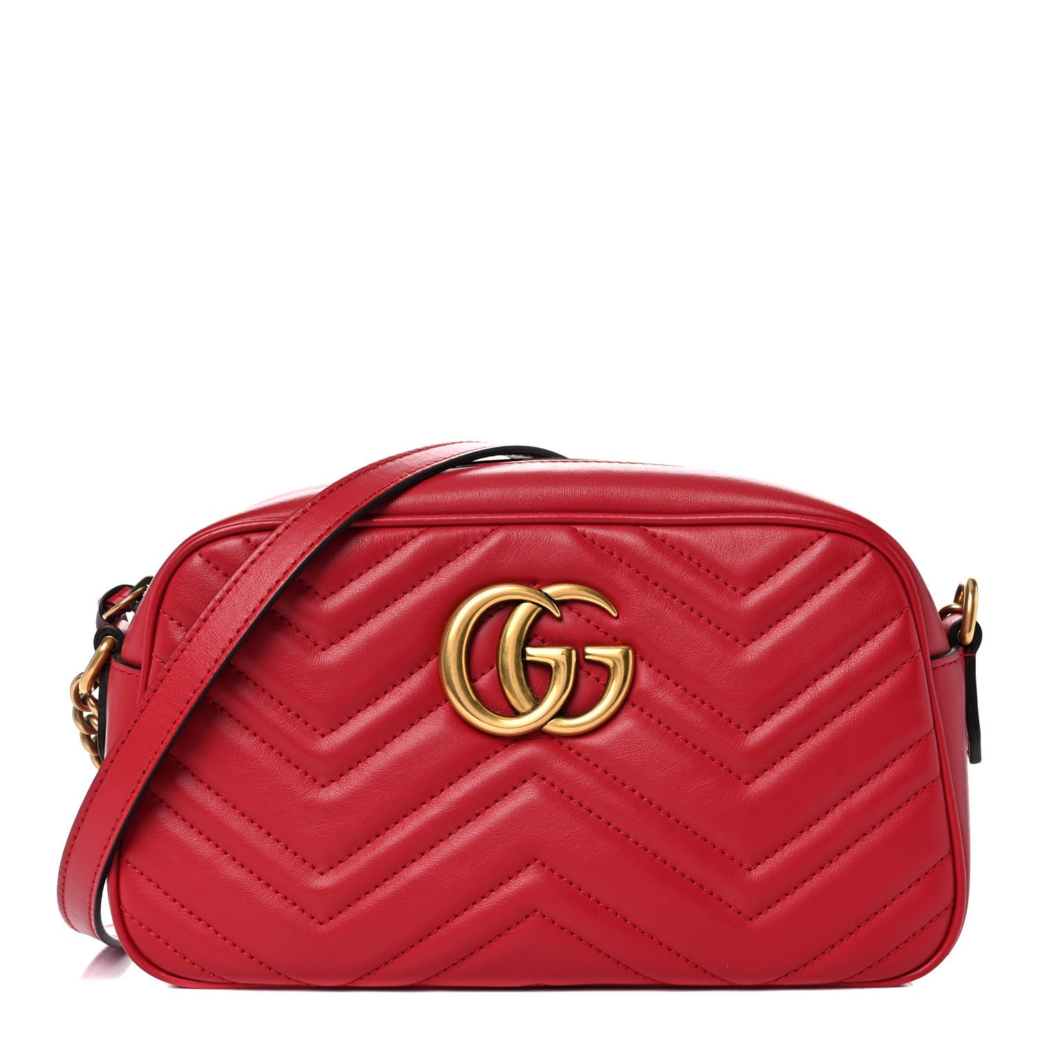 Gucci Calfskin Matelasse Small GG Marmont Chain Shoulder Bag Hibiscus Red 1 of 14