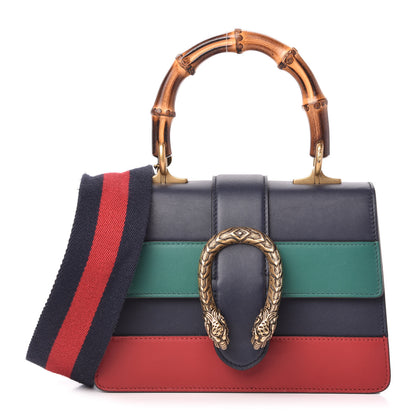 Gucci Calfskin Bamboo Web Mini Dionysus Top Handle Bag Blue Emerald Hibiscus Red 1 of 10