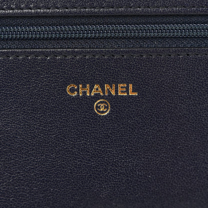 Chanel Caviar Chevron Quilted Vintage Mademoiselle Wallet On Chain WOC Navy Blue 6 of 12