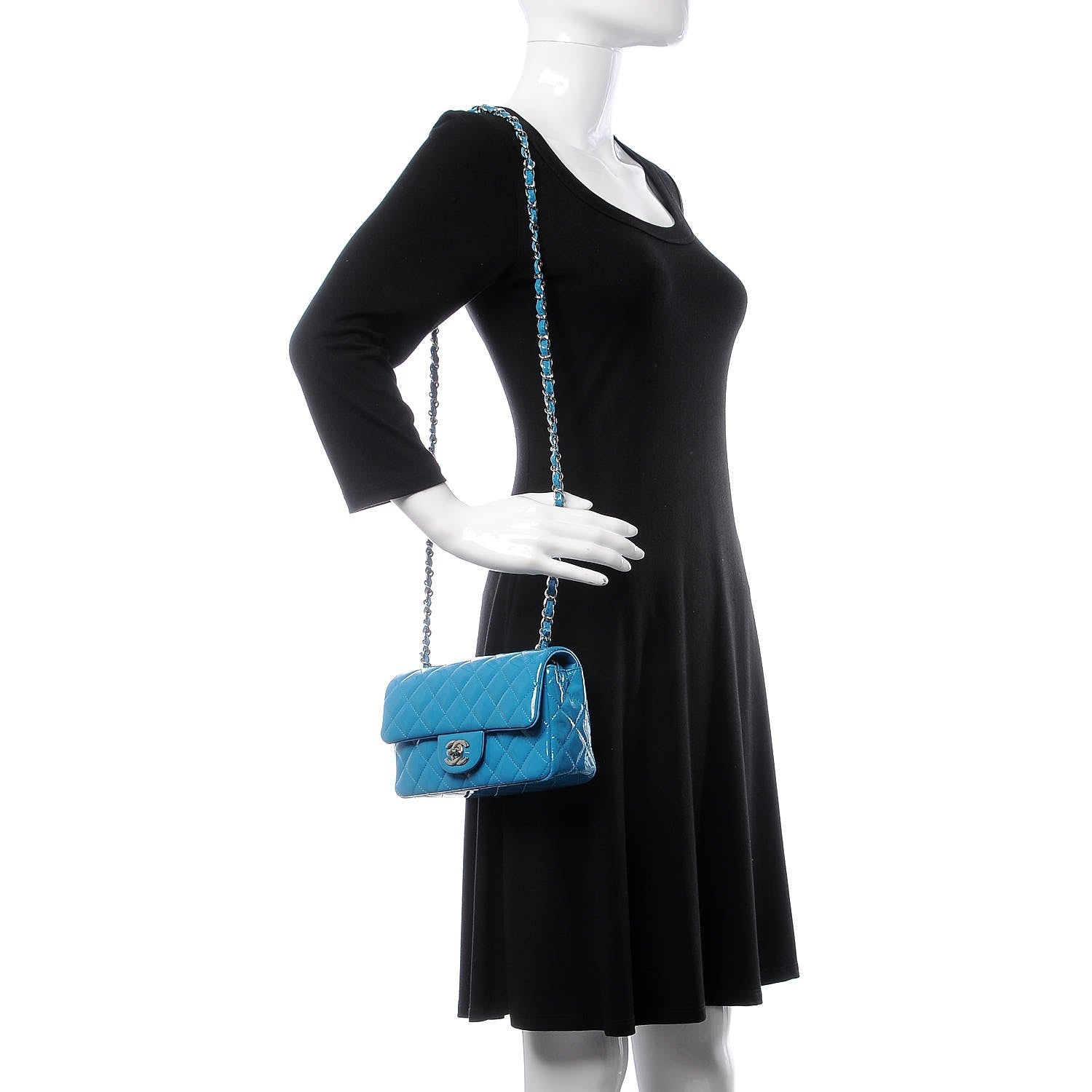 Chanel Patent Quilted Mini Rectangular Flap Turquoise 2 of 8