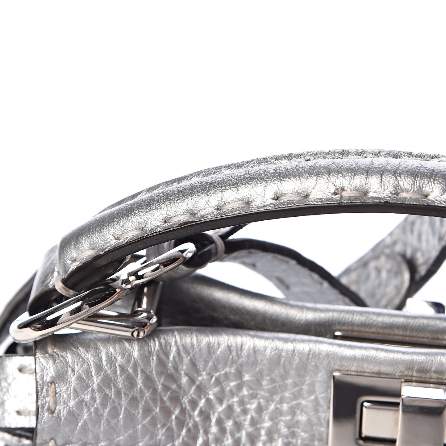 Cuoio Romano Lux Selleria Mini Peekaboo Iconic Satchel Argento