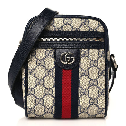 Gucci GG Supreme Monogram Textured Calfskin Web Mini Ophidia Messenger Beige Blue 1 of 9