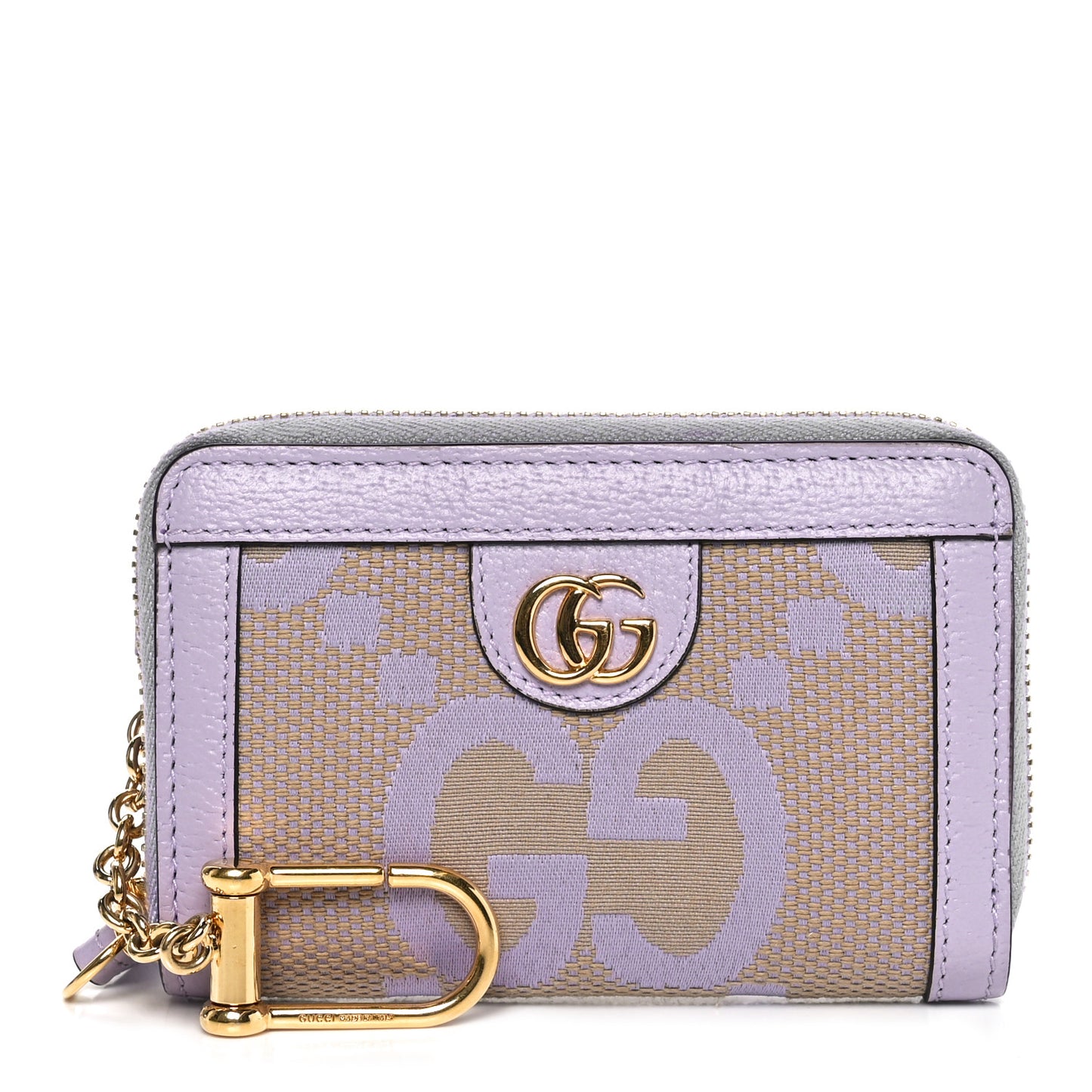 Monogram Jumbo GG Textured Dollar Calfskin Ophidia Key Card Case Beige Lapis