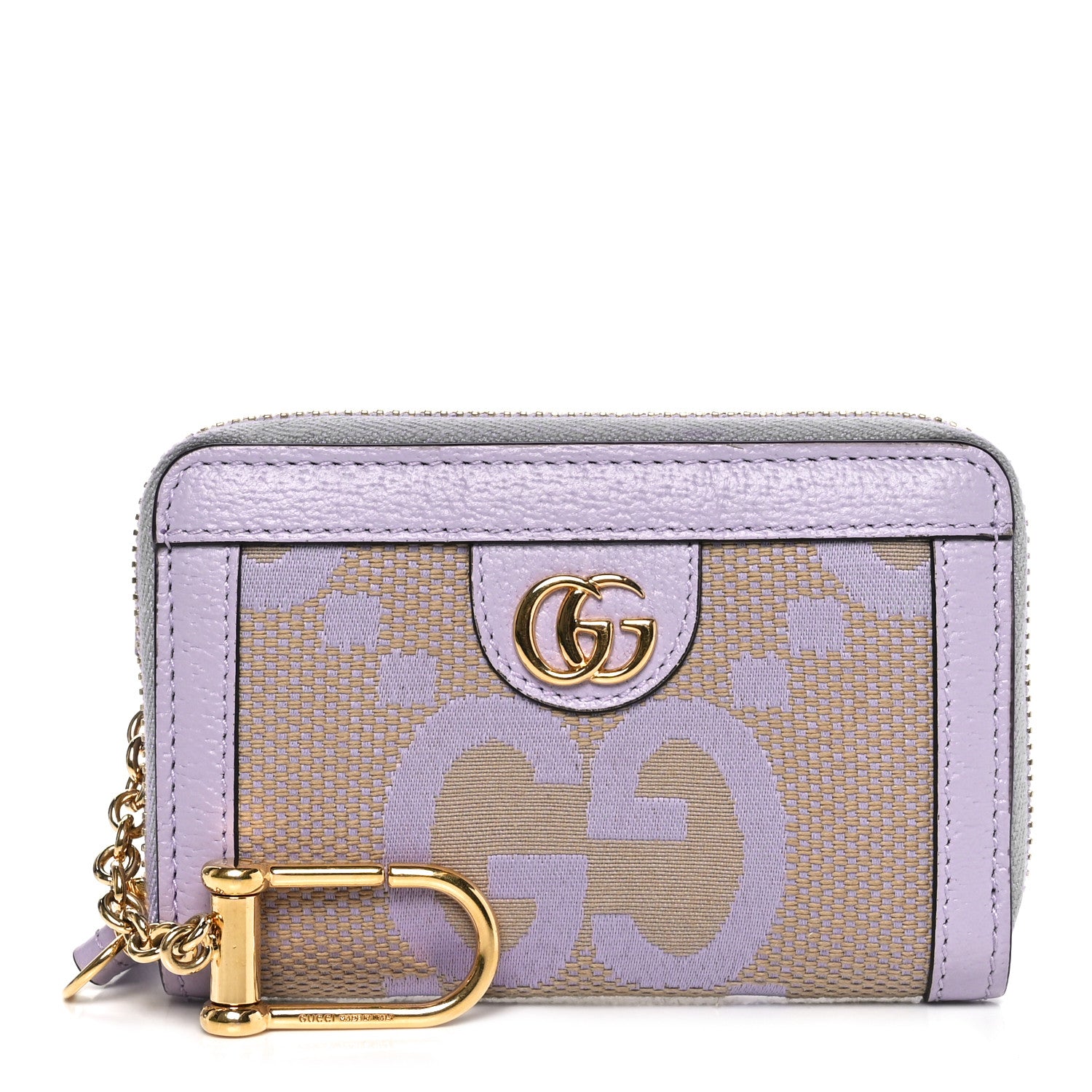 Gucci Monogram Jumbo GG Textured Dollar Calfskin Ophidia Key Card Case Beige Lapis 1 of 8