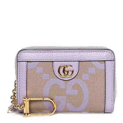 Gucci Monogram Jumbo GG Textured Dollar Calfskin Ophidia Key Card Case Beige Lapis 1 of 8