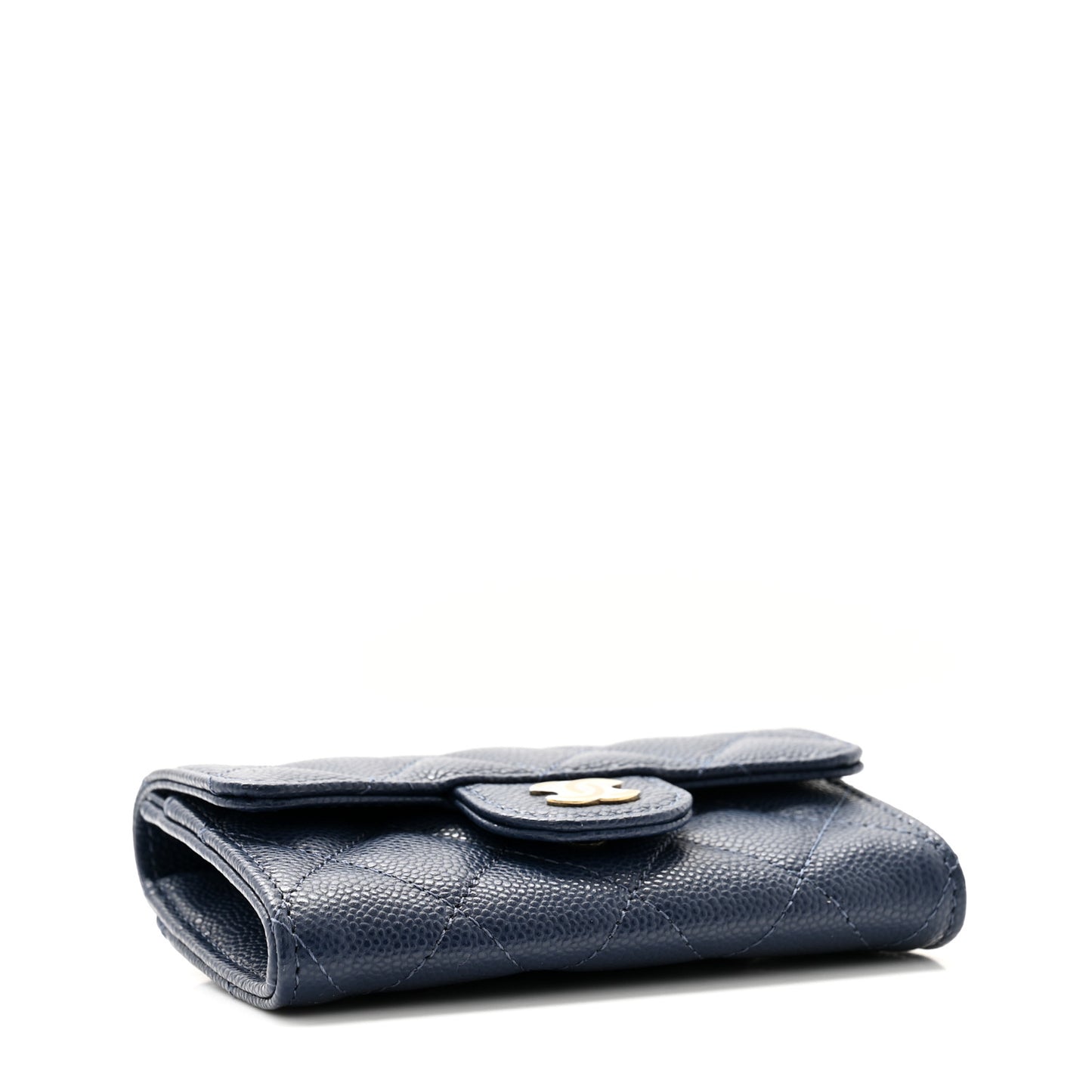 Caviar Quilted Flap Card Holder Wallet Dark Blue