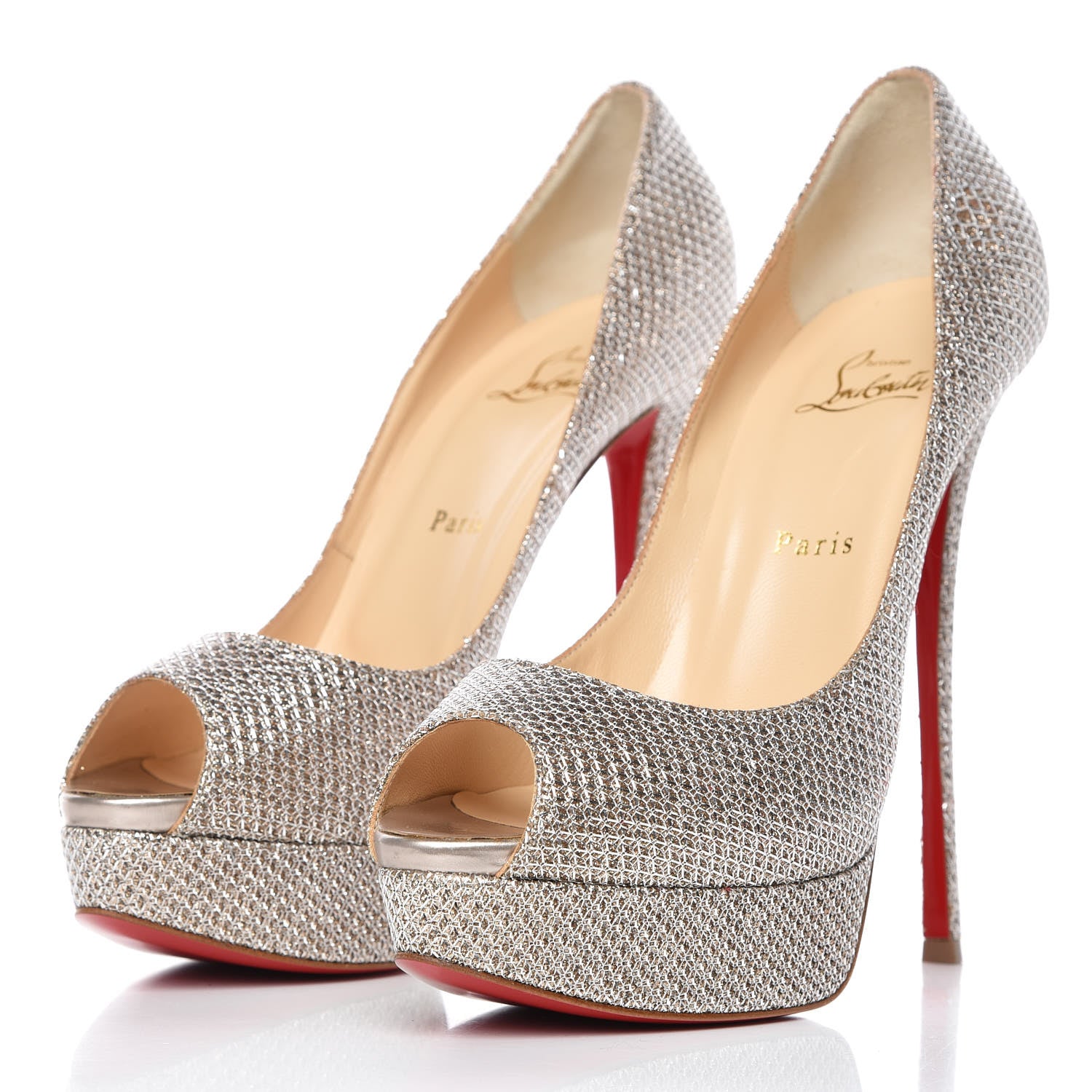 Christian Louboutin Glitter Diams Fetish Peep 140 Pumps 41 Colombe 2 of 8