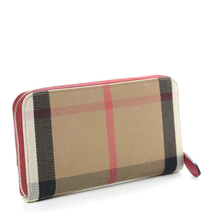 Burberry Grainy Calfskin House Check Elmore Zip Around Wallet Russet Red 3 of 8