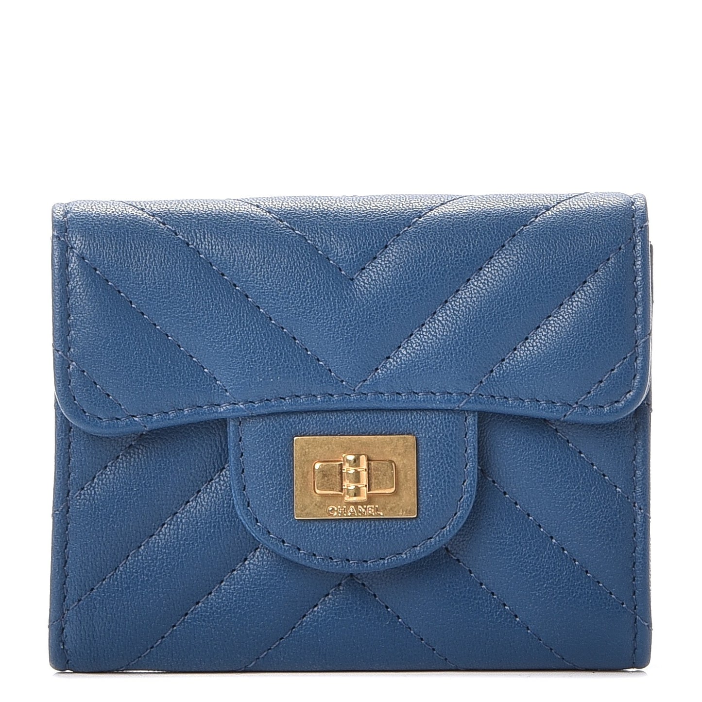 Sheepskin Chevron Quilted Reissue Card Holder Blue