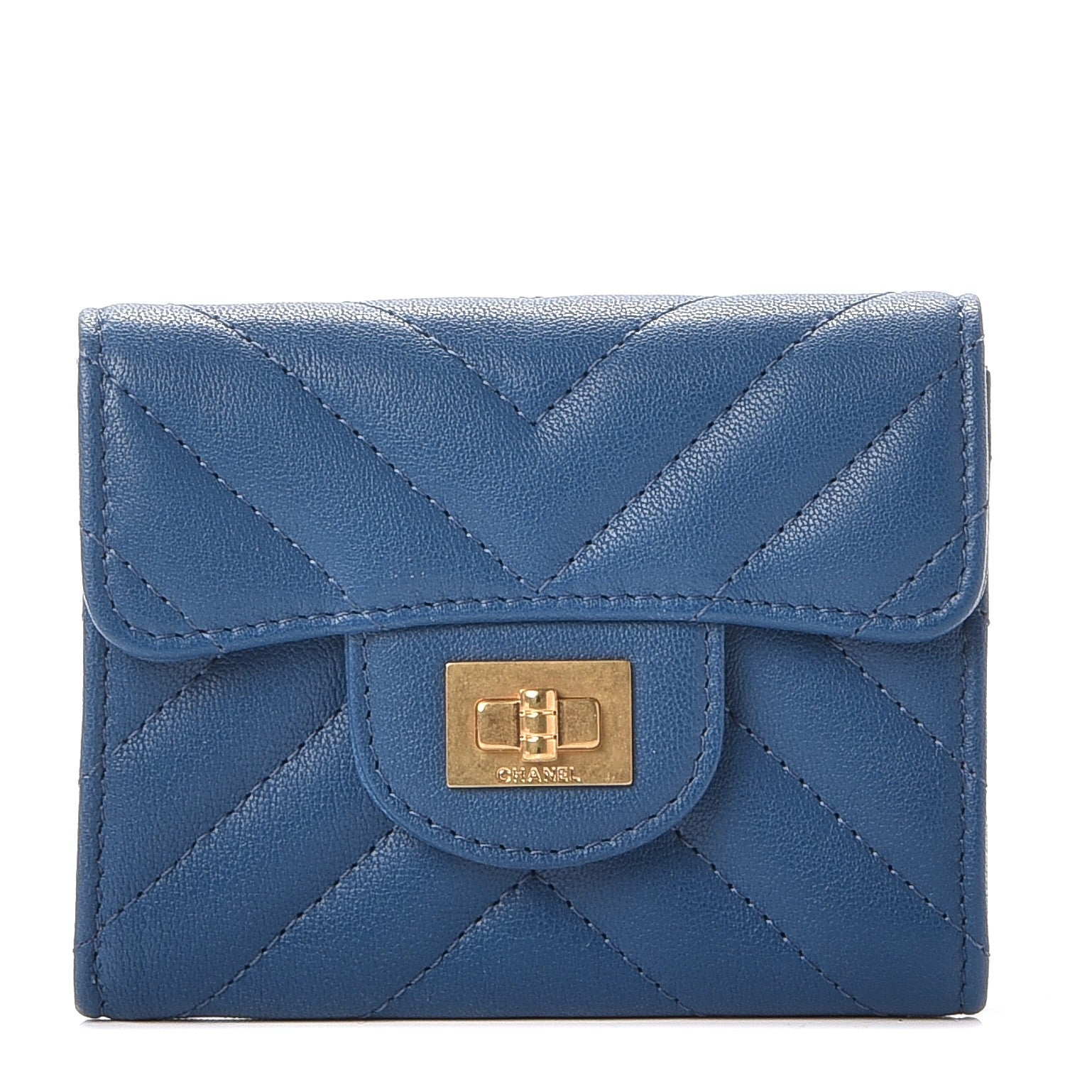 Chanel Sheepskin Chevron Quilted Reissue Card Holder Blue 1 of 8