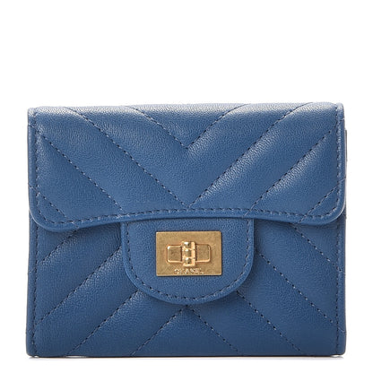 Chanel Sheepskin Chevron Quilted Reissue Card Holder Blue 1 of 8