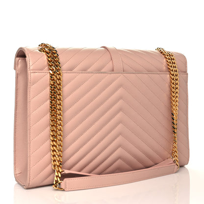 Saint Laurent Grain De Poudre Matelasse Chevron Large Monogram Satchel Pale Pink 3 of 11